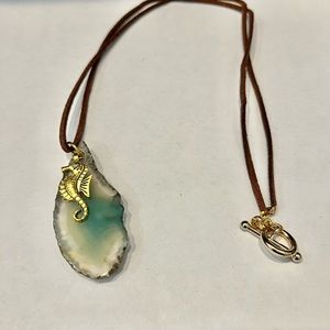 Beautiful green agate necklace with gold charms.  Handmade on Maui with aloha